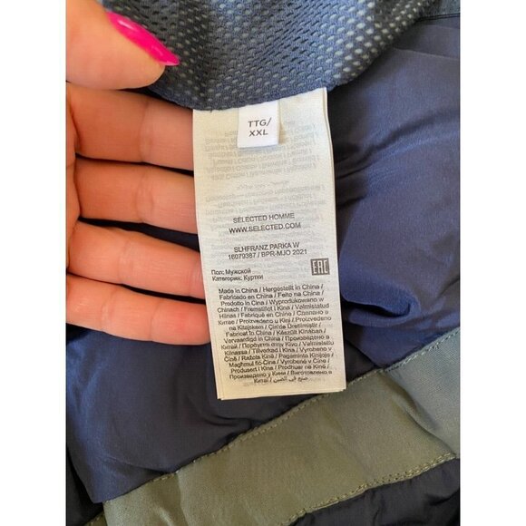 𝅺SELECTED Homme BNWOT Mens Green "Franz" Parka XXL New Removable Hood - Picture 11 of 12